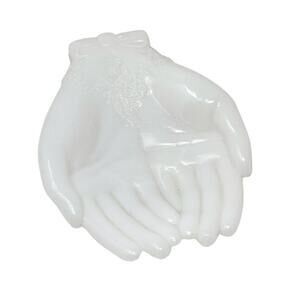 Vintage Avon Milk Glass Open Hands Figurine w Bows Flowers Candy Trinket Dish